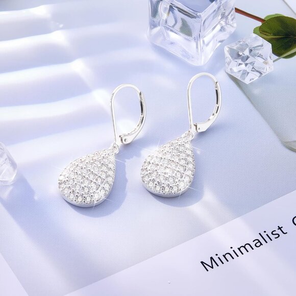 925 Sterling Silver Waterdrop Trendy Hypoallergenic Leverback Earings for Women - Picture 6 of 7